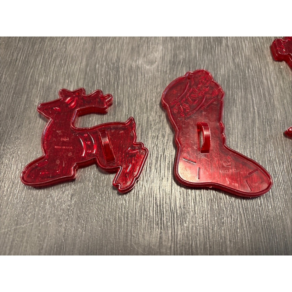 Vintage HRN Christmas Cookie Cutters Original Red Clear Made in U.S.A. Set-16 - Picture 2 of 16